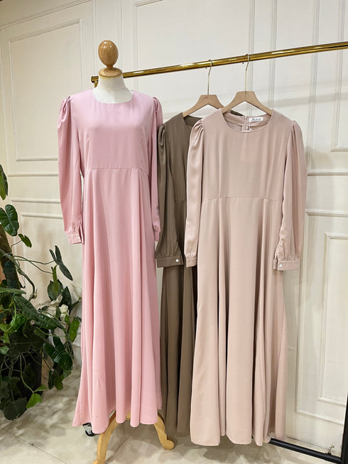 Women Lantern Sleeves Round Neck Empire Flowy Dress